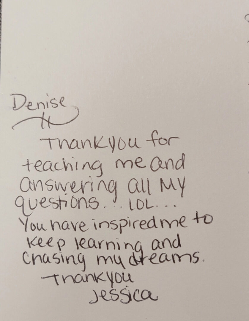 A thank you note from denise
